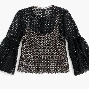 J. Crew Black Daisy Lace Blouse with Bell Sleeves